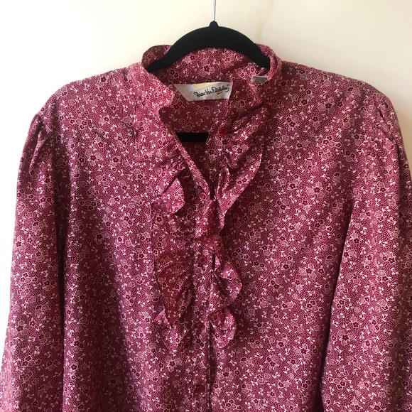 Vintage 1980s DIANE VON FURSTENBERG ruffle front floral blouse | size Medium - Picture 3 of 6